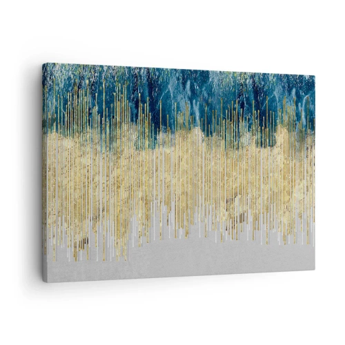 Quadro su tela - Stampe su Tela - Linee dorate su uno sfondo di blu navy e grigio astratto - 70x50cm - Confine dorato - Decorazione murale moderna per soggiorno e camera da letto ARTTOR