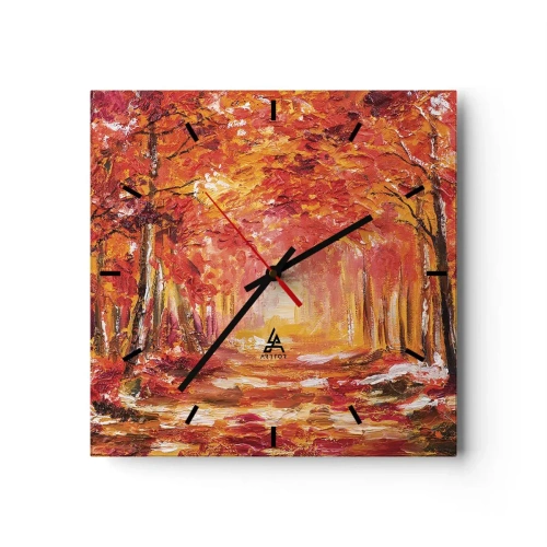 Orologio da parete - Orologio in Vetro - Foresta autunnale nei toni del rame e dell'oro - 30x30cm - Foresta di rame - Decorazione murale moderna per soggiorno e camera da letto ARTTOR