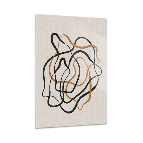 Quadro su vetro - Un groviglio astratto di linee nere e marroni. - 50x70cm - Tutto è andato storto - Decorazione murale moderna per soggiorno e camera da letto ARTTOR