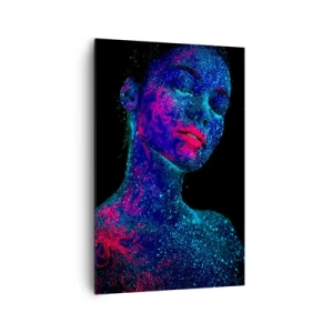 Quadro su tela - Stampe su Tela - Ritratto di una donna in colori neon su sfondo nero - 80x120cm - Nella polvere di stelle - Decorazione murale moderna per soggiorno e camera da letto ARTTOR