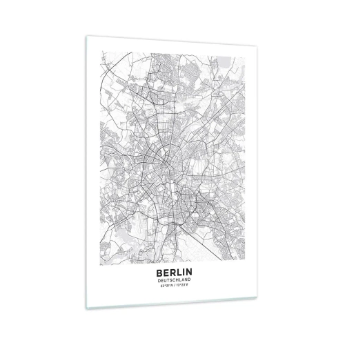 Quadro su vetro - Mappa in bianco e nero di Berlino con disposizione geometrica delle strade - 50x70cm - Il fiore di Berlino - Decorazione murale moderna per soggiorno e camera da letto ARTTOR