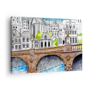 Quadro su tela - Stampe su Tela - Disegno del ponte e dell'architettura urbana storica - 70x50cm - Una città come dipinta - Decorazione murale moderna per soggiorno e camera da letto ARTTOR