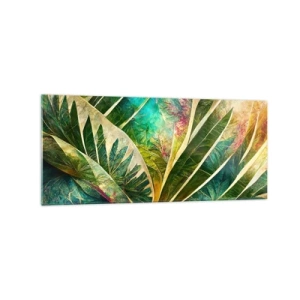 Quadro su vetro - Foglie tropicali colorate su uno sfondo chiaro - 120x50cm - I colori dei tropici - Decorazione murale moderna per soggiorno e camera da letto ARTTOR