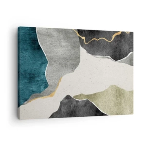 Quadro su tela - Stampe su Tela - Forme geometriche nei toni del grigio, verde e oro - 70x50cm - Composizione mosaico con filo d'oro - Decorazione murale moderna per soggiorno e camera da letto ARTTOR