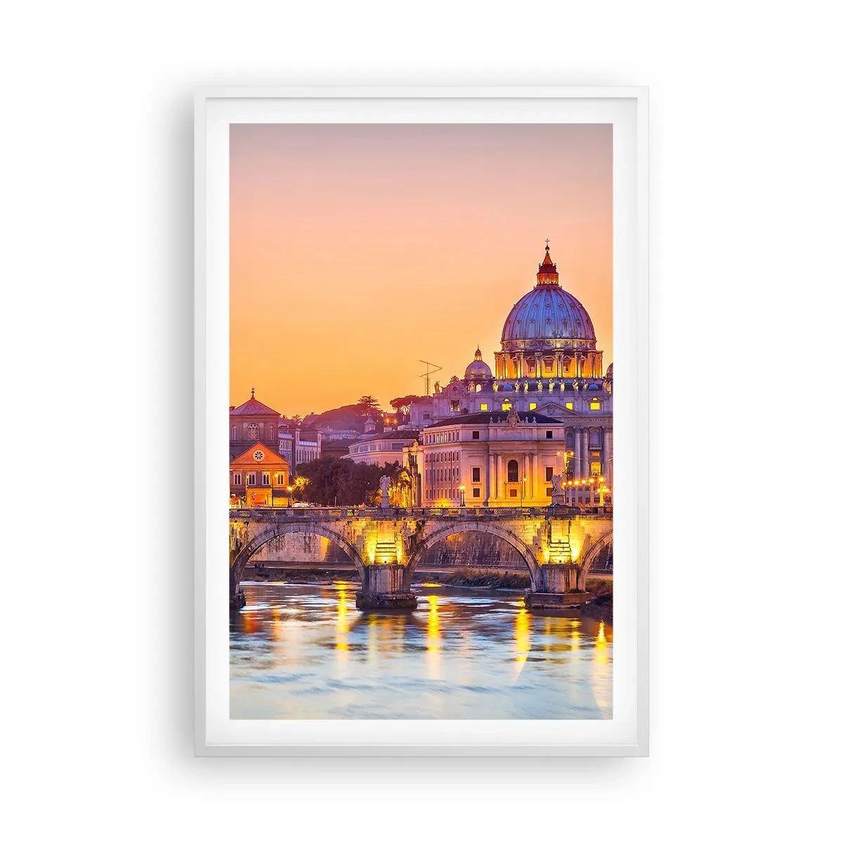 Poster in cornice bianca - Tramonto sulla Città Eterna - 61x91 cm