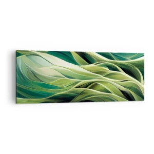 Quadro su tela - Stampe su Tela - Linee dinamiche nelle tonalità del verde - 140x50cm - Gioco astratto in verde - Decorazione murale moderna per soggiorno e camera da letto ARTTOR