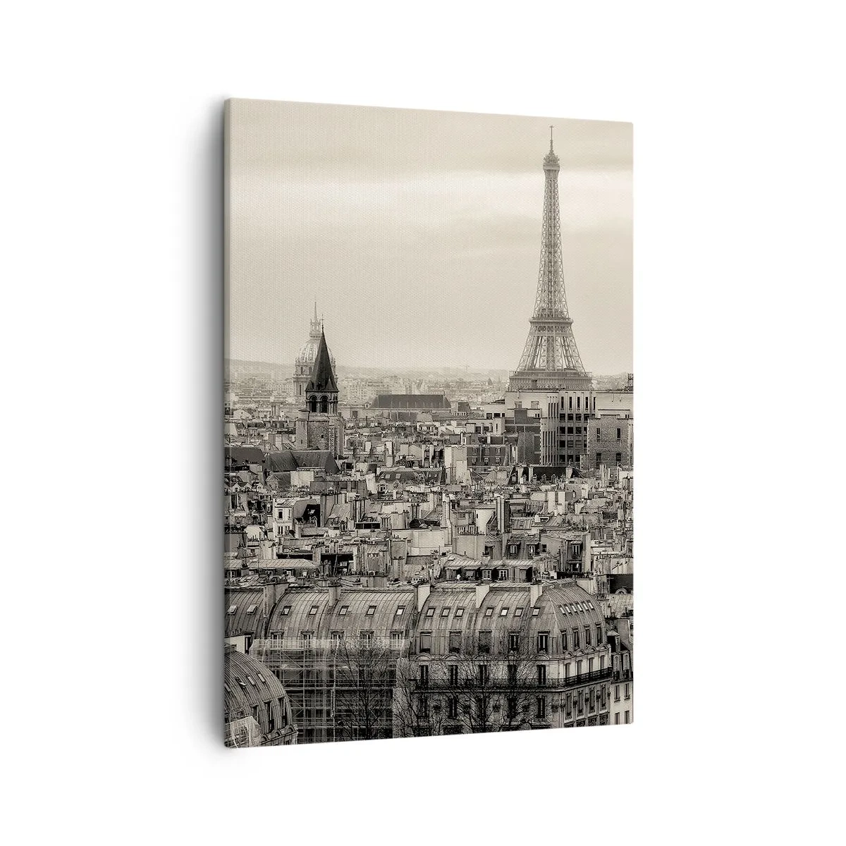 Quadro su tela - Stampe su Tela - Panorama di Parigi con la Torre Eiffel in tonalità seppia - 50x70cm - Sui tetti di Parigi - Decorazione murale moderna per soggiorno e camera da letto ARTTOR
