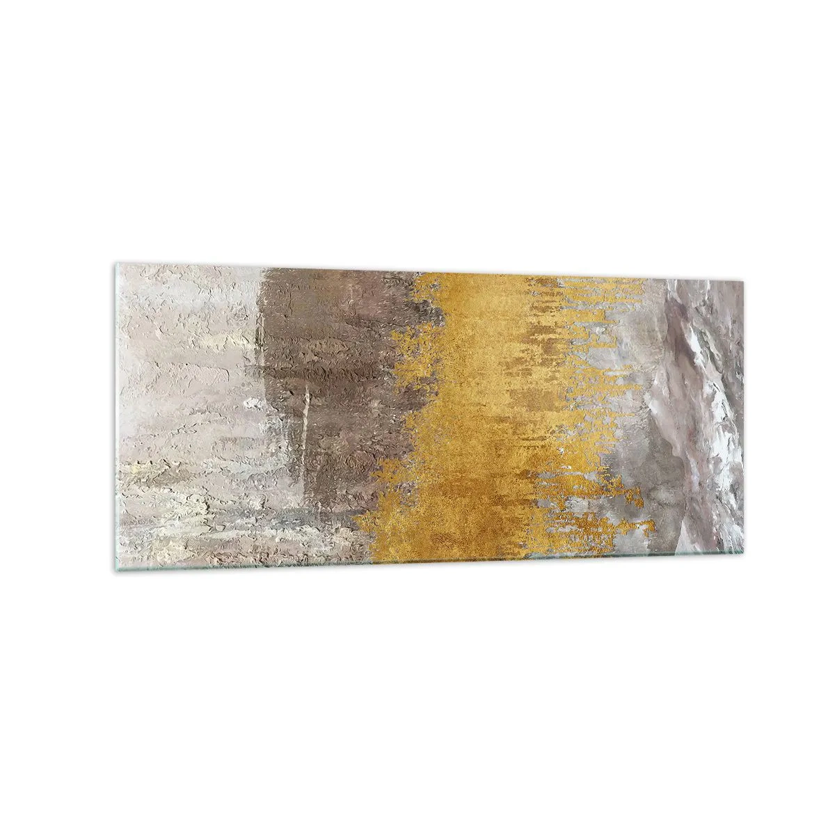 Quadro su vetro - Motivo astratto oro e beige - 120x50cm - Soffio dorato - Decorazione murale moderna per soggiorno e camera da letto ARTTOR