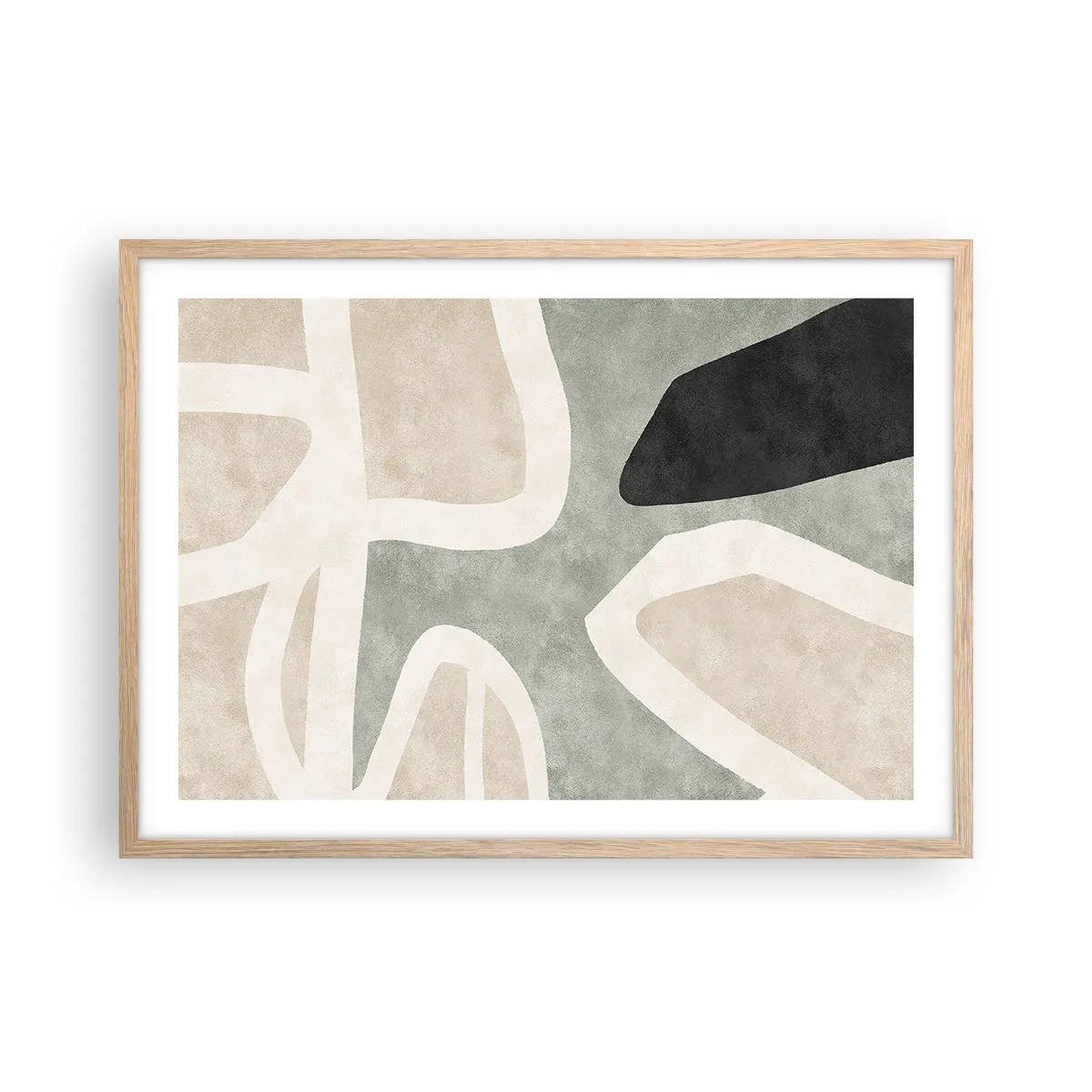 Poster in cornice rovere chiaro - Composizione con motivi in nero - 70x50 cm