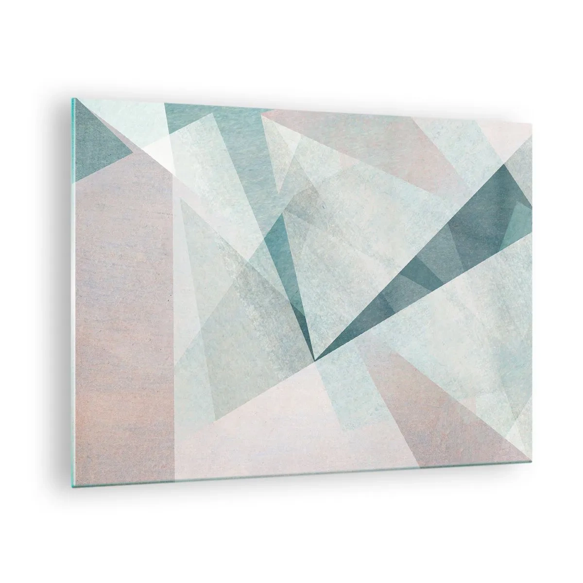 Quadro su vetro - Forme geometriche in tonalità pastello di verde e blu - 70x50cm - Con calma ma dinamicamente - Decorazione murale moderna per soggiorno e camera da letto ARTTOR