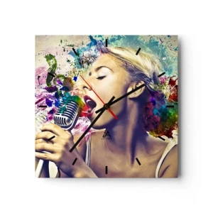 Orologio da parete - Orologio in Vetro - Ritratto artistico di una donna che canta con effetti colorati - 30x30cm - Dipingere il mondo con la voce - Decorazione murale moderna per soggiorno e camera da letto ARTTOR