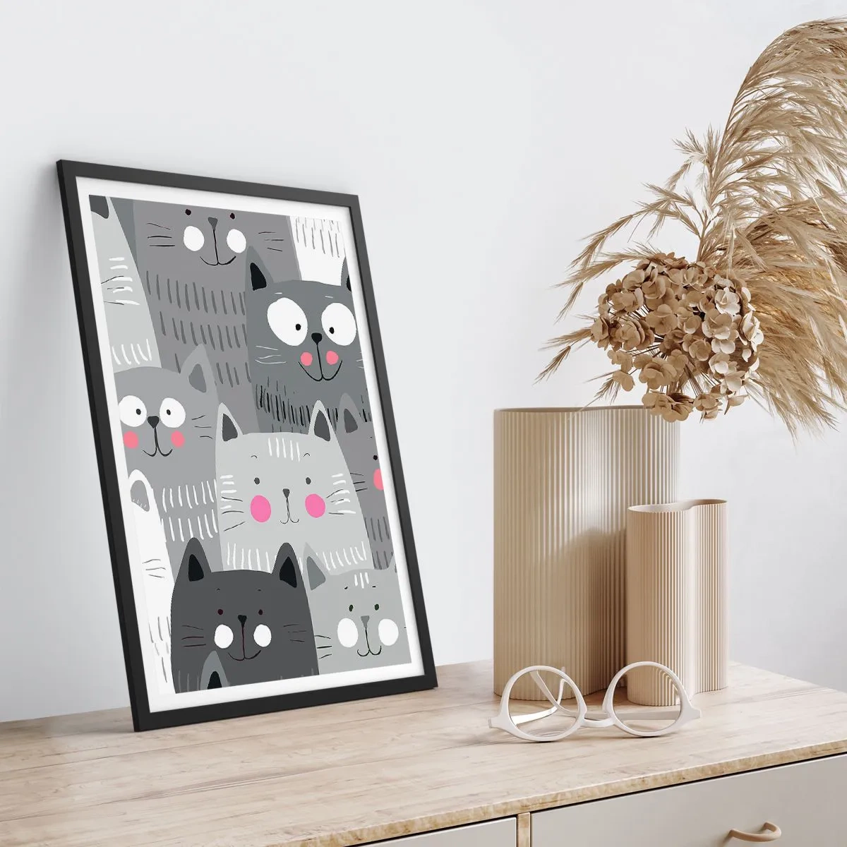 Poster in cornice nera - Il mondo dei gatti - 70x100 cm