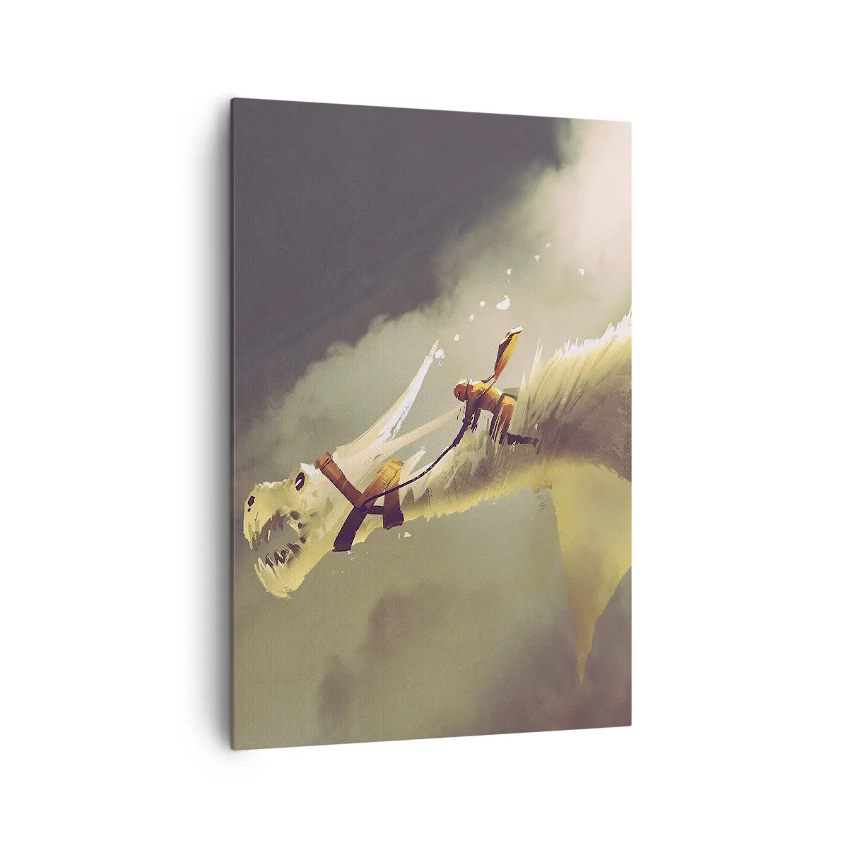 Quadro su tela - Stampe su Tela - Illustrazione di un cavaliere di draghi in un paesaggio fantasy nuvoloso - 70x100cm - Per salvare il mondo - Decorazione murale moderna per soggiorno e camera da letto ARTTOR