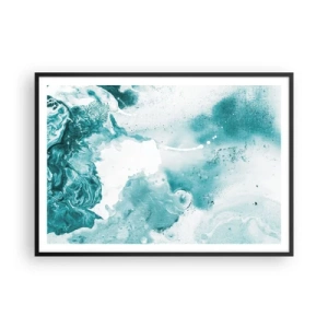 Poster in cornice nera - Astrazione nei toni del blu con delicati accenti di bianco - 100x70cm - Palude blu - Decorazione murale moderna per soggiorno e camera da letto ARTTOR