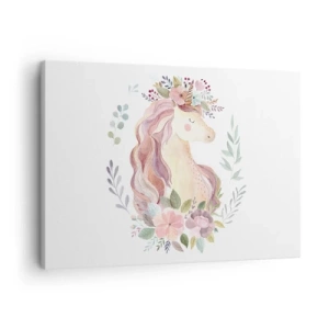 Quadro su tela - Stampe su Tela - Un unicorno dai colori pastello circondato da fiori - 70x50cm - Invito nel mondo delle favole - Decorazione murale moderna per soggiorno e camera da letto ARTTOR