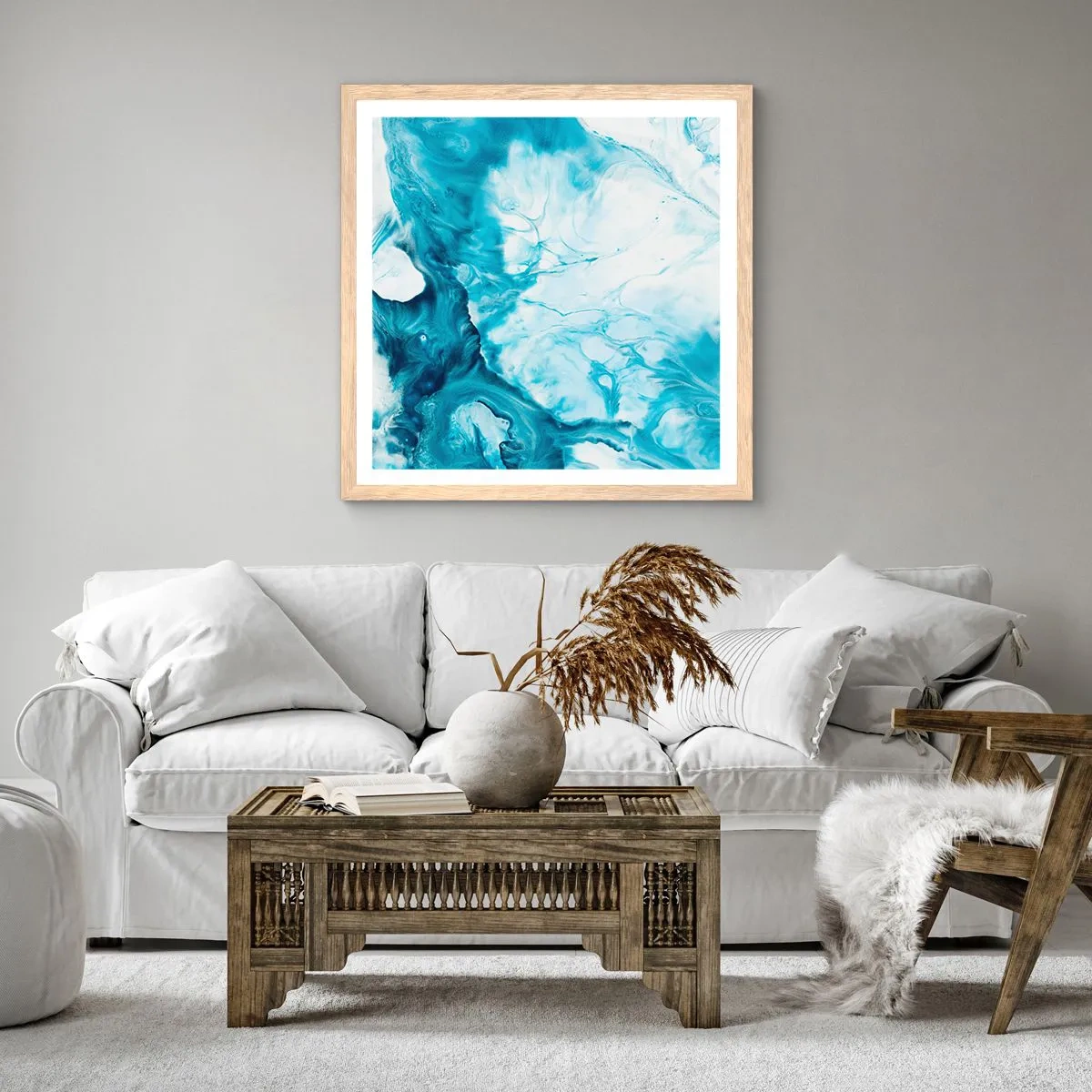 Poster in cornice rovere chiaro - Concerto di blu - 40x40 cm