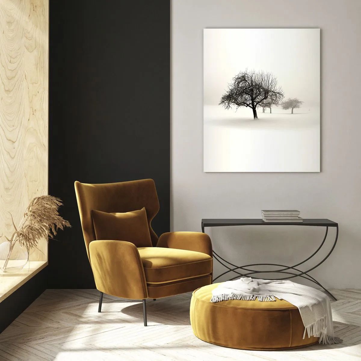 Quadro su vetro - Alberi in un paesaggio invernale coperto di neve e nebbia - 50x70cm - Sogno invernale - Decorazione murale moderna per soggiorno e camera da letto ARTTOR