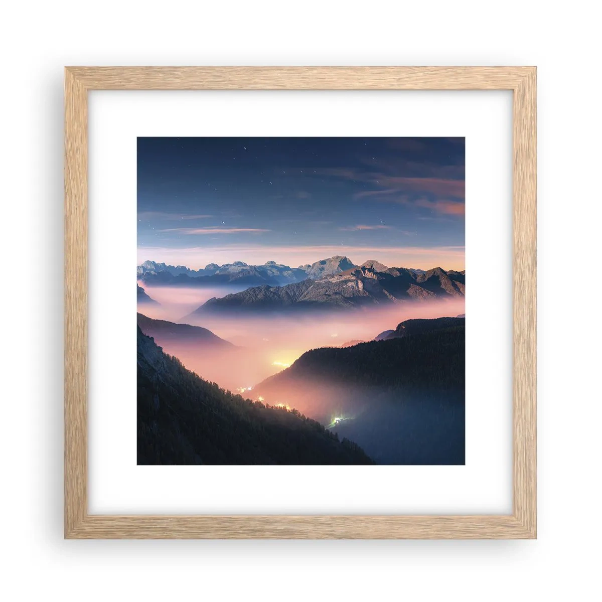 Poster in cornice rovere chiaro - La luce nelle valli - 30x30 cm