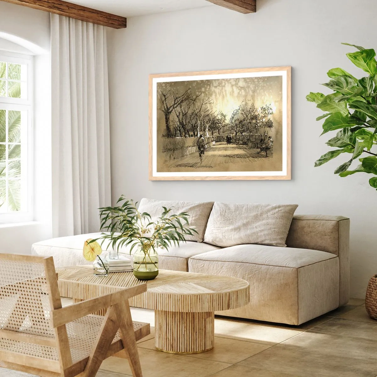 Poster in cornice rovere chiaro - Attimo fermato con la penna - 100x70 cm