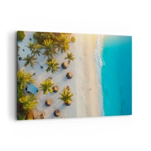 Quadro su tela - Stampe su Tela - Vista di una spiaggia tropicale con palme e mare turchese - 120x80cm - Benvenuti in paradiso - Decorazione murale moderna per soggiorno e camera da letto ARTTOR