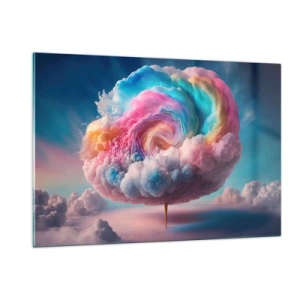 Quadro su vetro - Una nuvola fantasiosa dai colori pastello che ricorda lo zucchero filato. - 120x80cm - Il sogno del luna park - Decorazione murale moderna per soggiorno e camera da letto ARTTOR