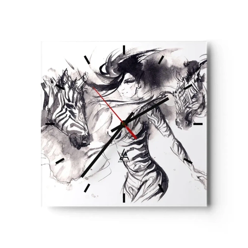 Orologio da parete - Orologio in Vetro - Ballando con le zebre - 40x40 cm