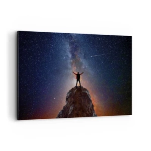 Quadro su tela - Stampe su Tela - Una figura sulla cima di una montagna sotto un cielo stellato - 120x80cm - La forza è con me! - Decorazione murale moderna per soggiorno e camera da letto ARTTOR