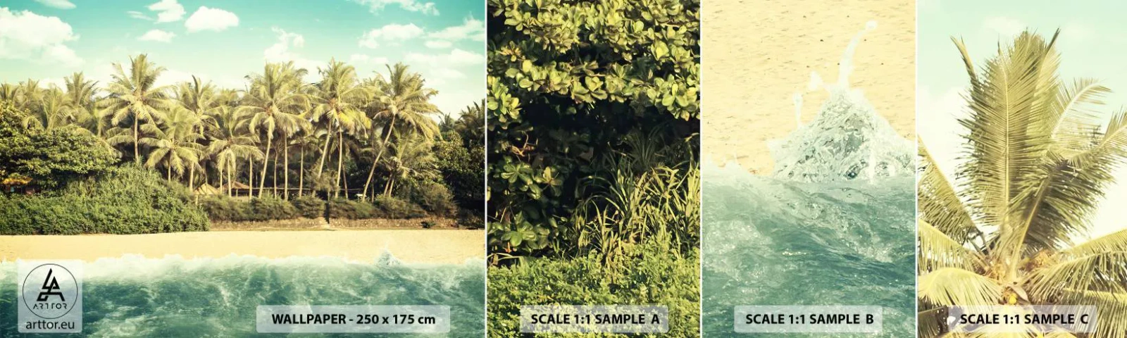 Campione di Fotomurale Adesivo Deluxe Sticker - Forse qui? - Paesaggio, Spiaggia, Palma da cocco - 100x30 cm