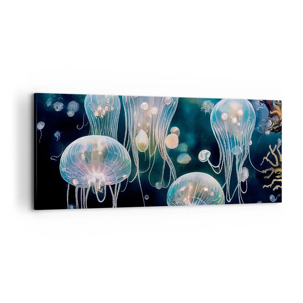 Quadro su tela - Stampe su Tela - Delicate meduse nel mondo sottomarino - 120x50cm - Danza sottomarina - Decorazione murale moderna per soggiorno e camera da letto ARTTOR