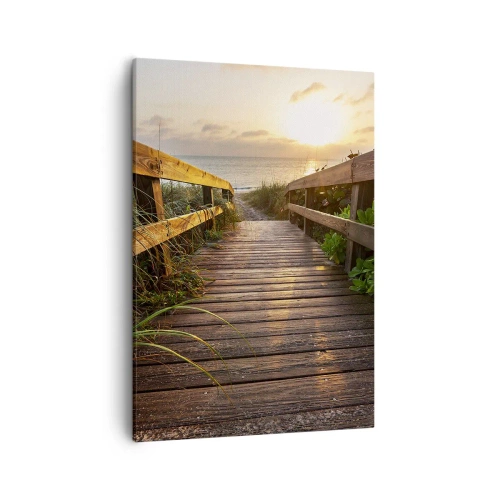 Quadro su tela - Stampe su Tela - Molo di legno che conduce alla spiaggia al tramonto - 50x70cm - Dritto verso la riva - Decorazione murale moderna per soggiorno e camera da letto ARTTOR