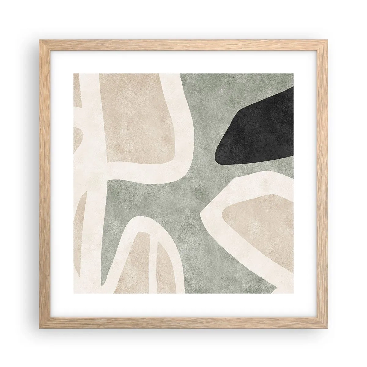 Poster in cornice rovere chiaro - Composizione con motivi in nero - 40x40 cm