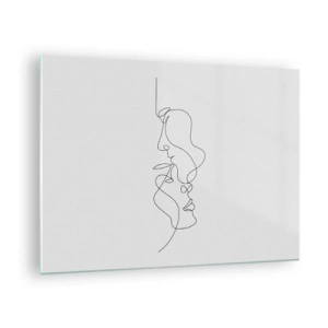 Quadro su vetro - Un delicato disegno di due volti in un unico contorno - 70x50cm - Il calore dei desideri malinconici - Decorazione murale moderna per soggiorno e camera da letto ARTTOR