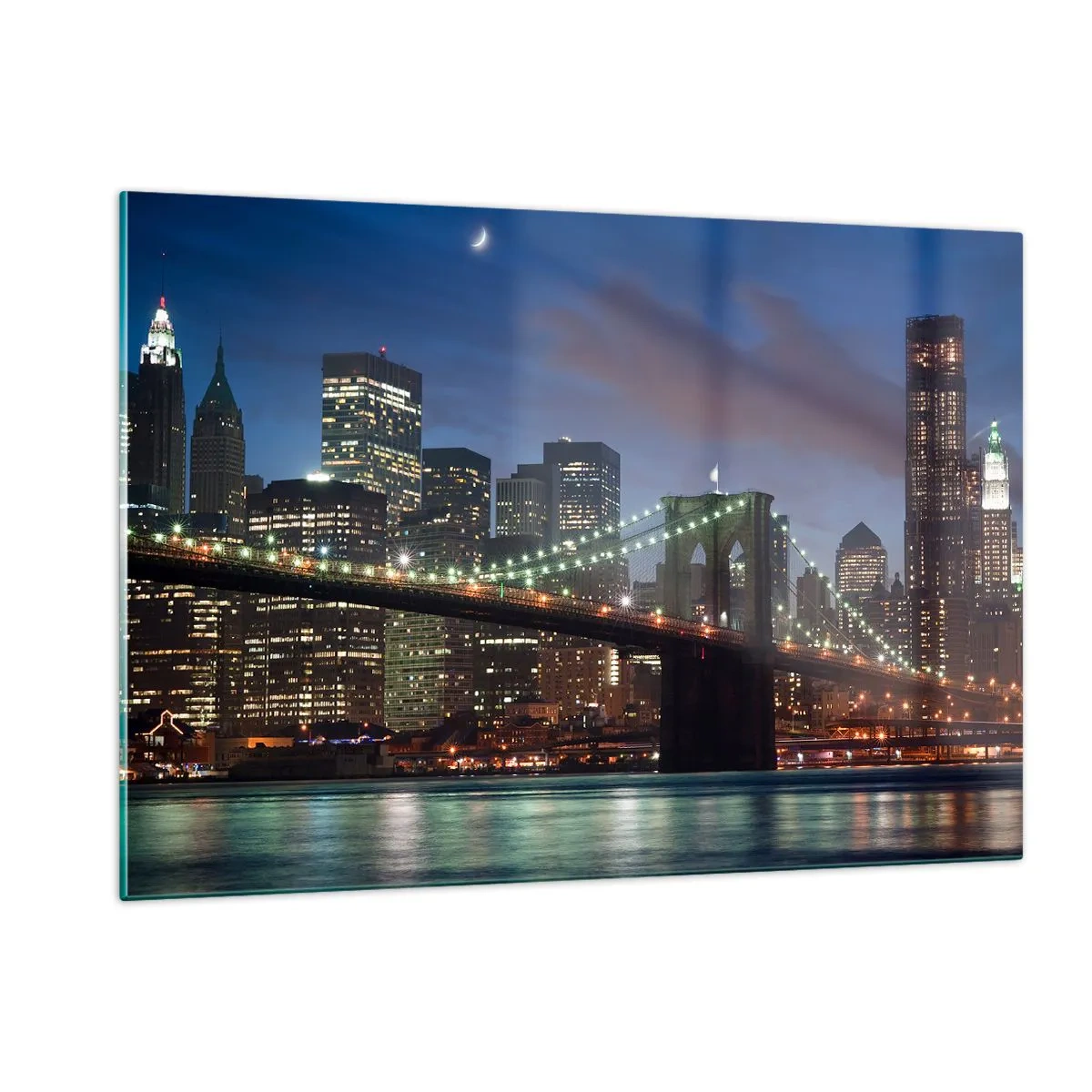 Quadro su vetro - Panorama della città con il ponte illuminato dalle luci notturne - 120x80cm - Notte illuminata - Decorazione murale moderna per soggiorno e camera da letto ARTTOR