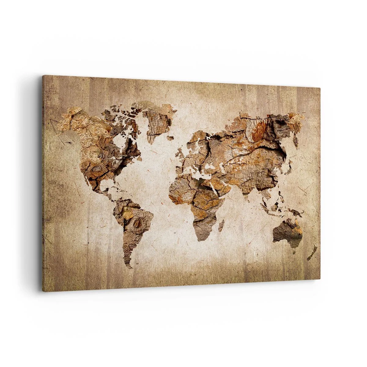 Quadro su tela - Stampe su Tela - Una mappa del mondo in stile rustico in legno - 120x80cm - Alla scoperta del mondo - Decorazione murale moderna per soggiorno e camera da letto ARTTOR