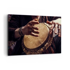 Quadro su tela - Stampe su Tela - Mani che suonano un tamburo djembe tradizionale - 120x80cm - Al ritmo del cuore - Decorazione murale moderna per soggiorno e camera da letto ARTTOR