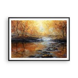 Poster in cornice nera - Paesaggio autunnale con un fiume tra gli alberi - 100x70cm - Ruscello d'oro - Decorazione murale moderna per soggiorno e camera da letto ARTTOR