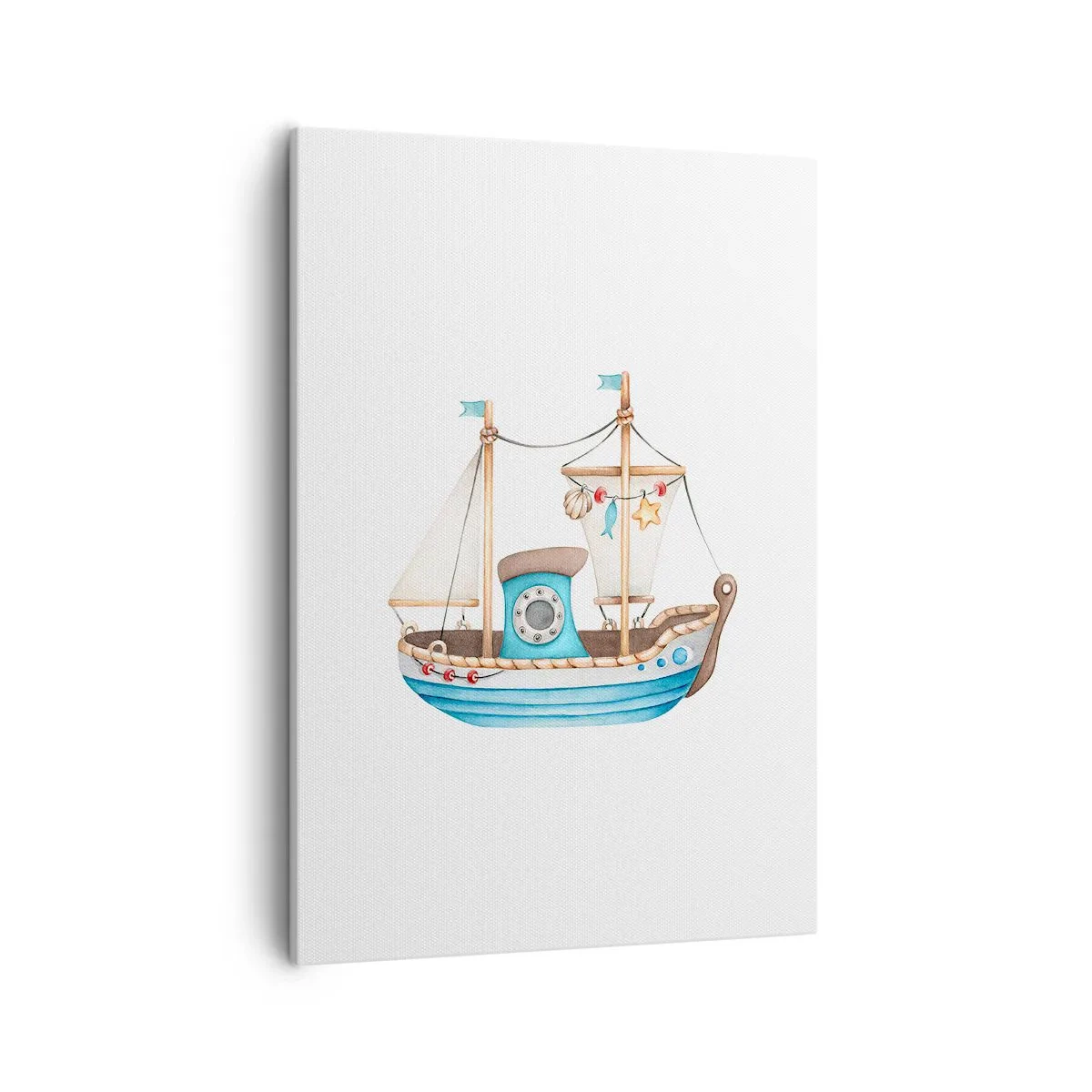 Quadro su tela - Stampe su Tela - Illustrazione di una nave in colori pastello su sfondo bianco - 50x70cm - Benvenuta avventura! - Decorazione murale moderna per soggiorno e camera da letto ARTTOR
