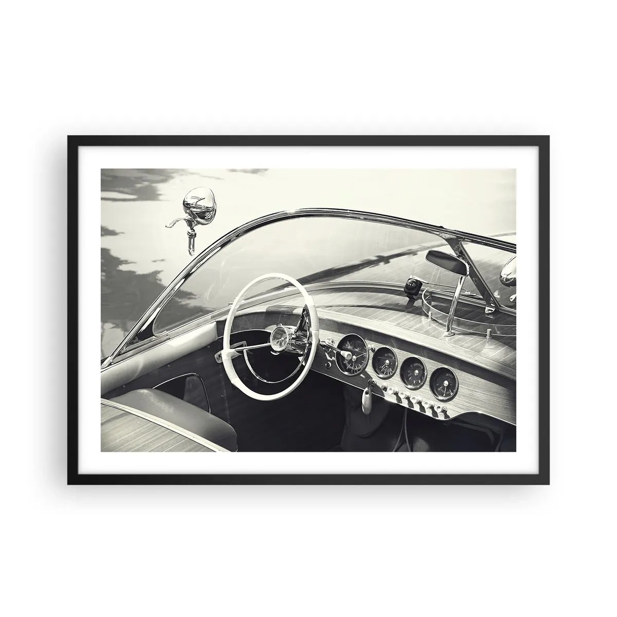 Poster in cornice nera - Interni di auto d'epoca in stile monocromatico - 70x50cm - Il ricco e il povero - Decorazione murale moderna per soggiorno e camera da letto ARTTOR
