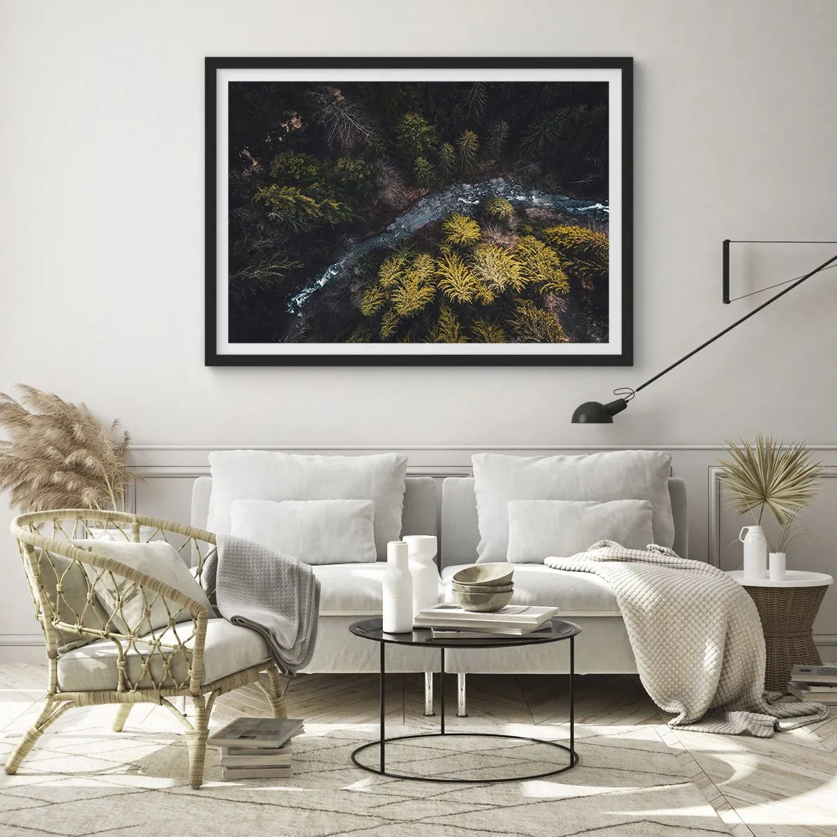 Poster in cornice nera - Una vista dall'alto di una foresta con un fiume tortuoso - 70x50cm - Sempre più veloce - Decorazione murale moderna per soggiorno e camera da letto ARTTOR
