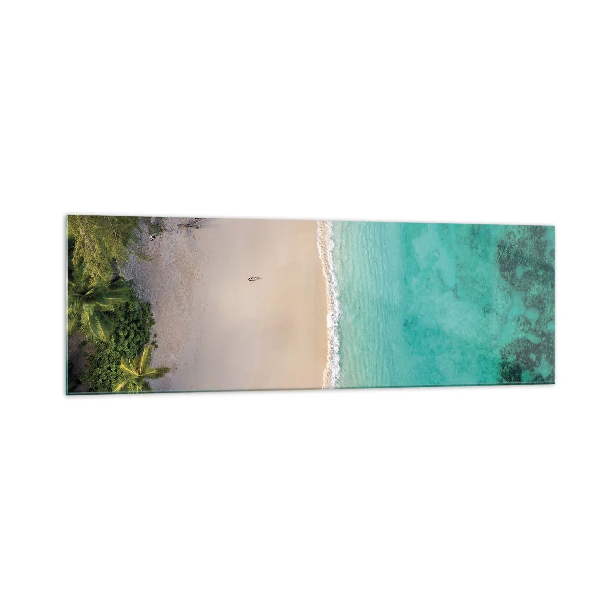 Quadro su vetro - Vista aerea di una spiaggia tropicale con acqua turchese - 160x50cm - Spiaggia del paradiso - Decorazione murale moderna per soggiorno e camera da letto ARTTOR