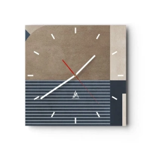 Orologio da parete - Orologio in Vetro - Figure geometriche nei toni del beige e del blu navy con linee - 30x30cm - Composizione di semplicità e rotondità - Decorazione murale moderna per soggiorno e camera da letto ARTTOR