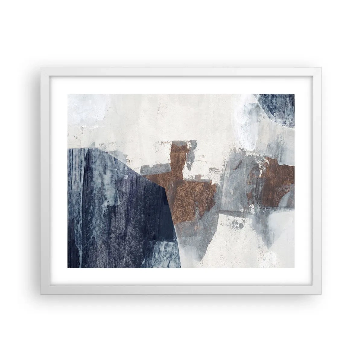 Poster in cornice bianca - Forme blu e marroni - 50x40 cm