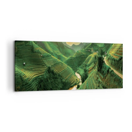 Quadro su tela - Stampe su Tela - Pittoresche terrazze di riso in una valle verde illuminata dal sole al tramonto - 120x50cm - Valle del Vietnam - Decorazione murale moderna per soggiorno e camera da letto ARTTOR