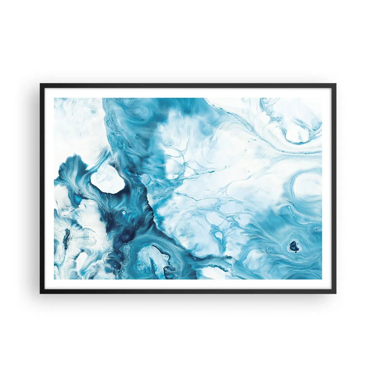 Poster in cornice nera - Motivo astratto nei toni del blu - 100x70cm - Concerto di blu - Decorazione murale moderna per soggiorno e camera da letto ARTTOR