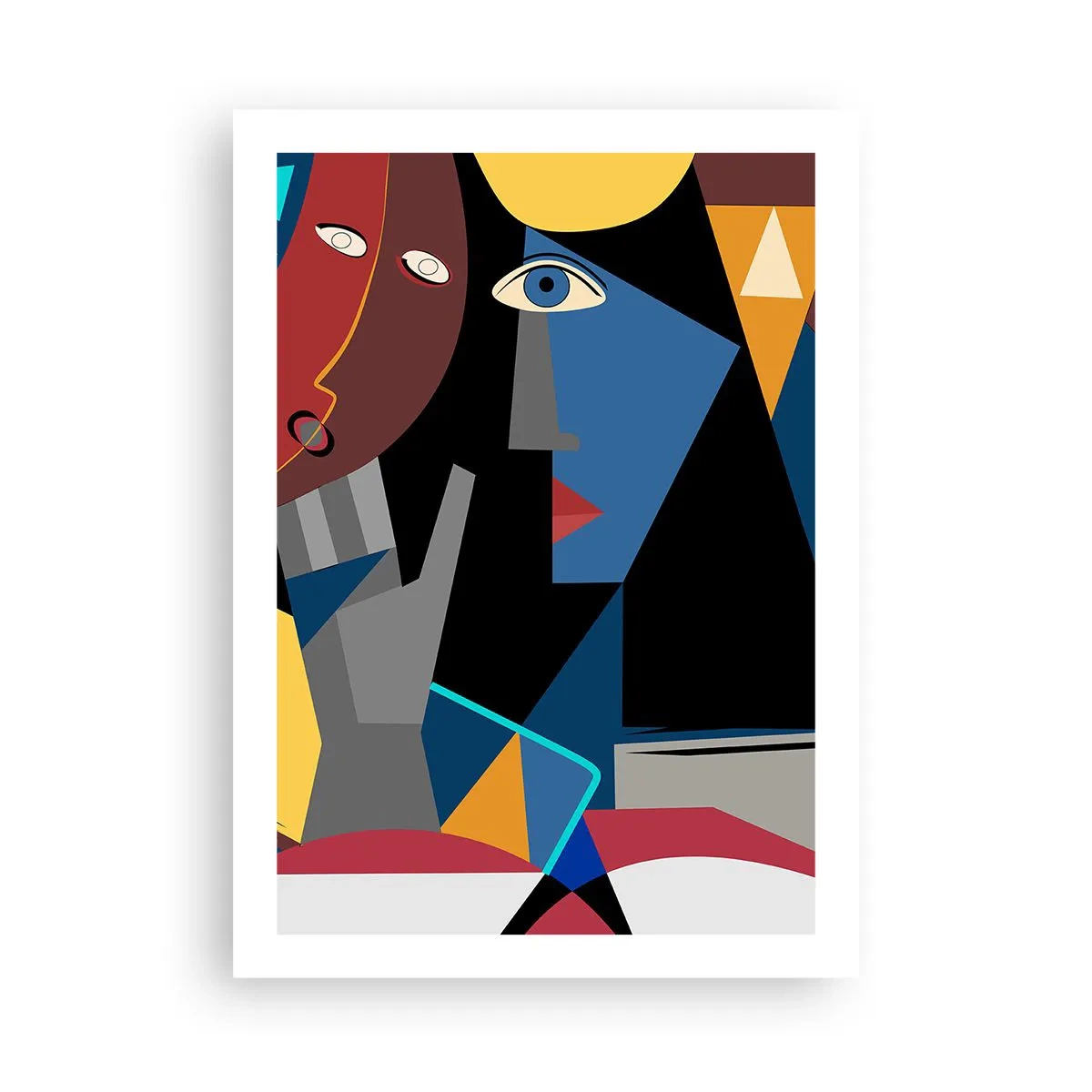 Poster - Astrazione cubista di un volto in colori vivaci - 50x70cm - Dialogo di cubisti - Decorazione murale moderna per soggiorno e camera da letto ARTTOR