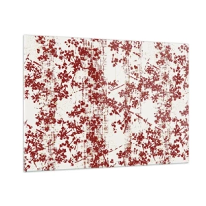 Quadro su vetro - Un motivo floreale in rosso su uno sfondo chiaro e consumato - 100x70cm - Come l'antico percalle - Decorazione murale moderna per soggiorno e camera da letto ARTTOR