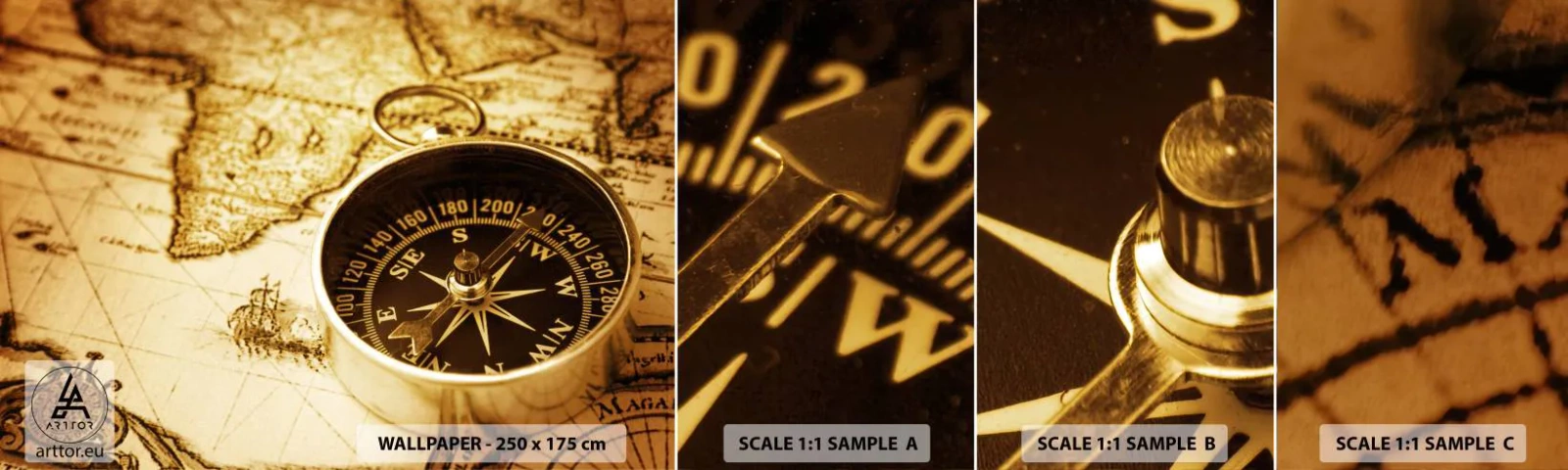 Campione di Fotomurale Adesivo Deluxe Sticker - A est o a ovest? - Viaggi, Mappe del mondo, Bussola - 100x30 cm