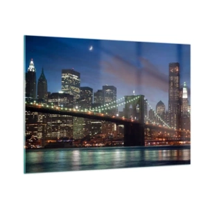 Quadro su vetro - Panorama della città con il ponte illuminato dalle luci notturne - 100x70cm - Notte illuminata - Decorazione murale moderna per soggiorno e camera da letto ARTTOR