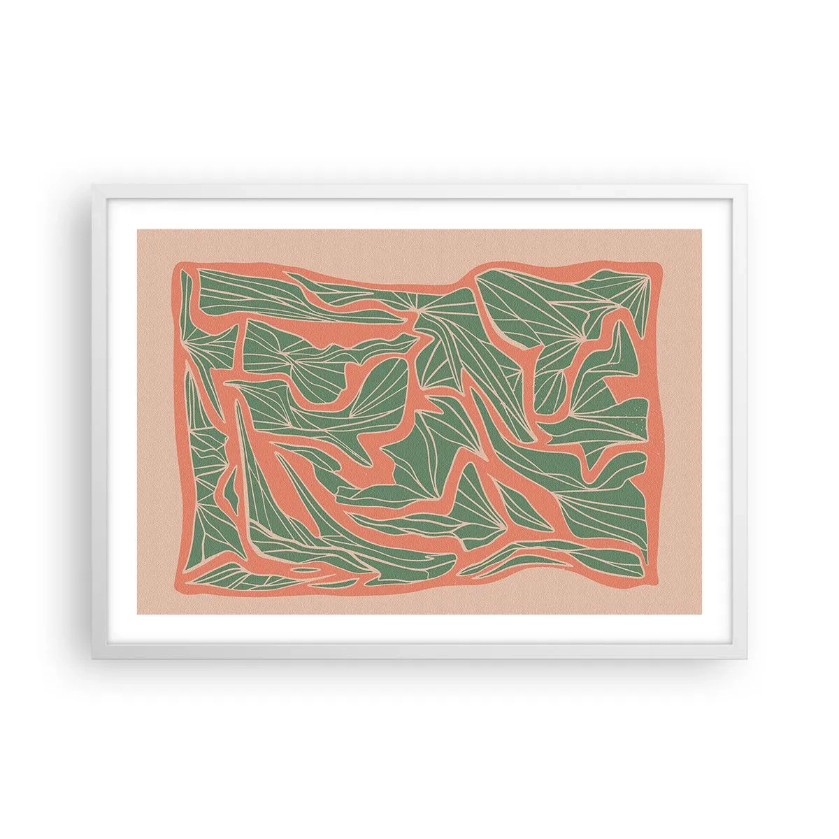 Poster in cornice bianca - La lotta tra il corallo e il verde - 70x50 cm