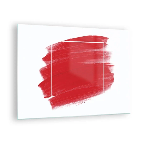 Quadro su vetro - Macchia rossa astratta con cornice bianca - 70x50cm - Fuori dagli schemi - Decorazione murale moderna per soggiorno e camera da letto ARTTOR